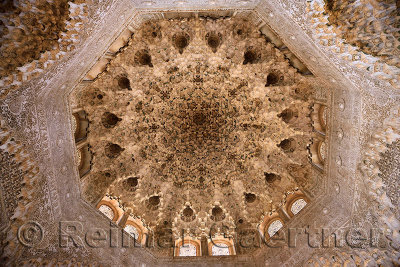 Ceiling of the Hall of the Two Sisters in the Nasrid Palaces of Alhambra Granada Spain