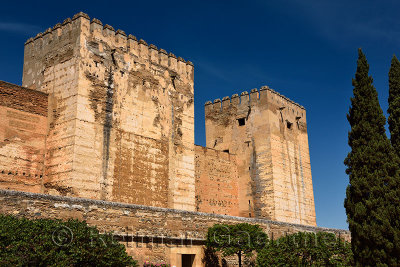 Ancient fortified Broken and Homage towers of Alcazaba military area of Alhambra fortress Granada