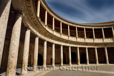Inner circular courtyard in the Palace of Charles V Alhambra Granada Spain