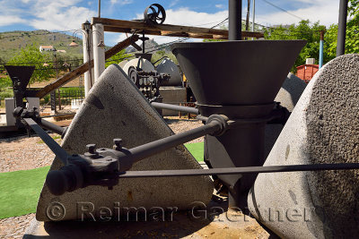 Millstones of Olive press machinery at Nicols Hostel Restaurant near Luque Spain