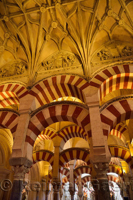 Double arches and ceiling with Old Testament figures at the Hypostyle Prayer Hall in the Cordoba Cathedral Mosque