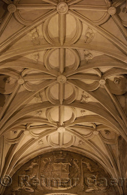 Ancient crest on high ceiling of the Hypostyle Prayer Hall in the Cordoba Cathedral Mosque