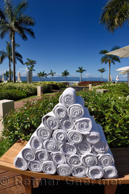 Pyramid of rolled up towels in a beach side resort Nuevo Vallarta Mexico