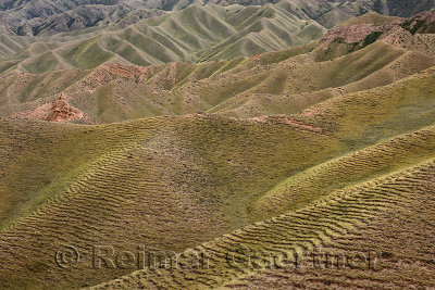 Abstract pastureland hills at Sopka Sarytau mountain east of Assy Plateau Kazakhstan