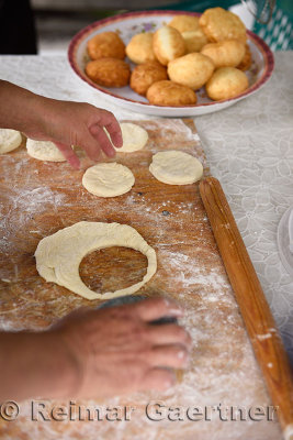 Fresh yeast dough and deep fried Baursaki at Kazakh Hun village near Almaty Kazakhstan