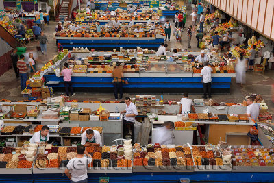 Overview of dry produce section at Green Bazaar Almaty Kazakhstan