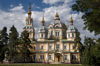 South side Ascension Cathedral Russian Orthodox wood church in Almaty Kazakhstan