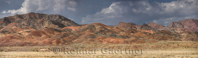 Red colors of volcanic rock at Katutau hills in Altyn Emel National Park Kazakhstan