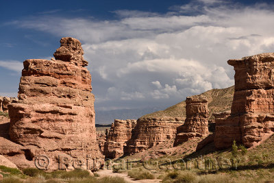 Red Sandstone in dry zone of Charyn Canyon called Valley of Castles Kazakhstan
