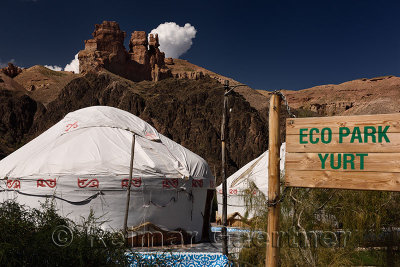 Yurts at Eco Park resort in valley of Charyn Canyon National Park Kazakhstan