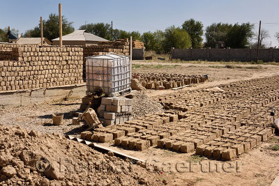 Mud bricks sun drying at residential construction site development near Shymkent Kazakhstan