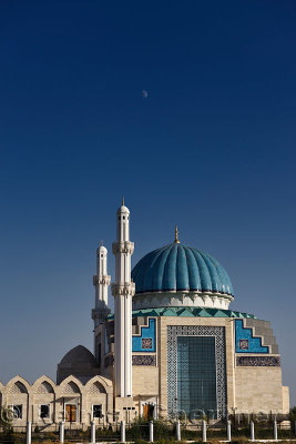 Moon over modern Hoca Ahmet Yesevi Mosque in Turkistan Kazakhstan
