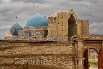 Khoja Ahmed Yasawi mausoleum from gate to architectural museum Azret Sultan Turkestan Kazakhstan