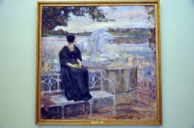 Isaac Brodsky - Portrait of Lubov Brodskaya, wife of the painter, on the terrace (1908) - 9519