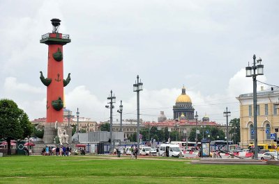 Rostral Column, Strelka, Vasilyevsky Island  and St Isaac Cathedral viewed from Vasilyevsky - 0276