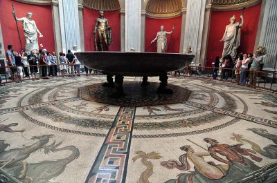 Grand porphyry bathtub of Emperor Nero (54-68 AD), from his Domus Aurea palace in Rome, Pio-Clementino Museum, Vatican - 2332