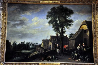 David II Teniers, dit Teniers le Jeune (1610-1690) - paysage villageois avenc cour de ferme, lgumes et fruits - 0833