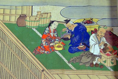 Le Rouleau illustr sur les mrites compars du sak et du riz, estampe japonaise du 17e sicle - 5036