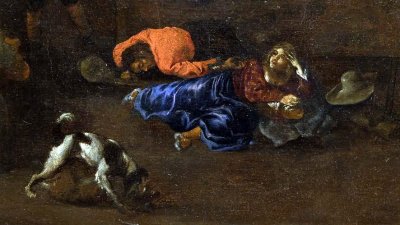 Roeland Van Laer - Bentvueghels dans une auberge romaine (1626-1628), détail - Rome, Palazzo Braschi - 4724