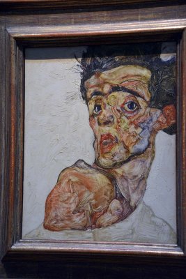 Egon Schiele - Self portrait with raised bare shoulder, 1912 - Leopold Museum, Vienna - 4854