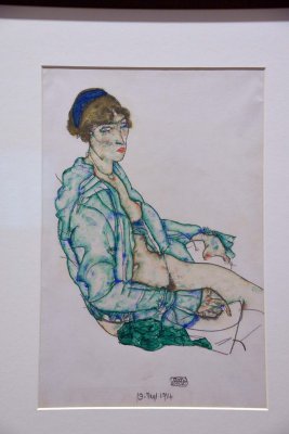 Egon Schiele - Sitting semi-nude with blue hair band, 1914 - Leopold Museum, Vienna - 4899