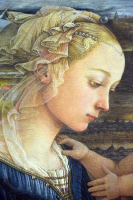Filippo Lippi - Madonna and Child with Two Angels (1460-1465), detail - Uffizi Gallery, Florence - 7375