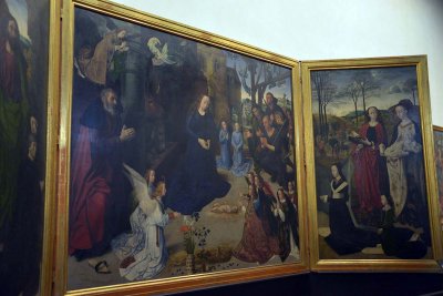 Hugo van der Goes - Adoration of the Shepherds with angels and saints. Portinari triptych (1476-78) - Uffizi Gal. Florence-7459