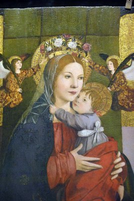 Antonello da Messina - Madonna and Child Enthroned and Two Angels (1470), detail - Uffizi Gallery, Florence - 7670