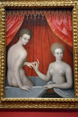 Scuola di Fontainebleau - Portrait of Gabrielle d'Estres and one of her sisters (16th century)- Uffizi Gallery, Florence - 7778