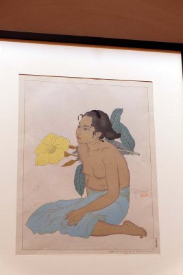 Paul Jacoulet - Jeune fille de Saipan et fleur d'hibiscus, Mariannes (juin 1934) - 7306