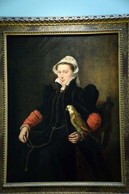 Antonis Mor - Portrait of a Lady with a Parrot (1556) - 3034
