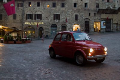 San Gimignano. the red Fiat 500 