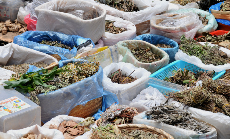 Herb stall at market.
