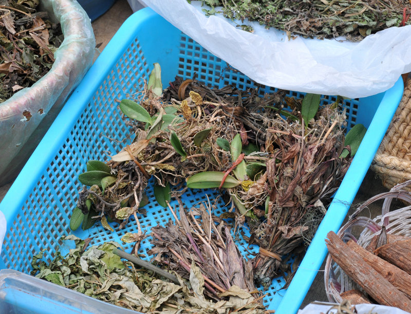 Herb stall at market. Ti carambole.