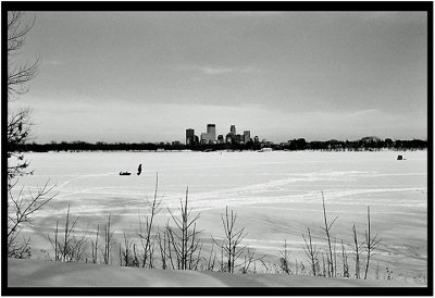 Snow on Lake Calhoun, Minneapolis. Shot on film.