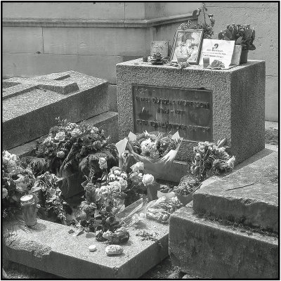 Rock star Jim Morrisons grave at Pre Lachaise Cemetery, Paris