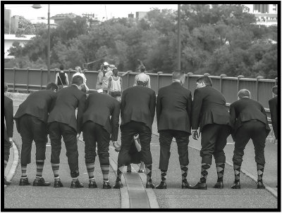 Wild and crazy guys on the Stone Arch Bridge, Minneapolis