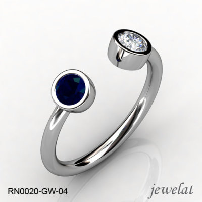 Jewelat White Gold Ring With Blue Sapphire And Diamond