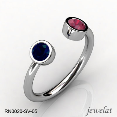 Jewelat 925 Silver Ring With Blue Sapphire And Ruby