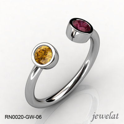 Jewelat White Gold Ring With Citrine And Rhodolite Garnet