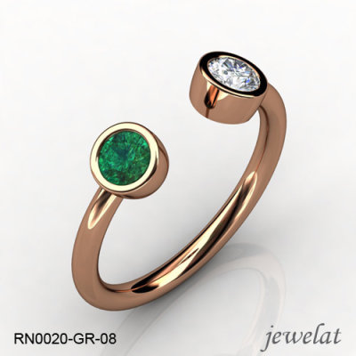 Jewelat Rose Gold Ring With Emerald And Diamond