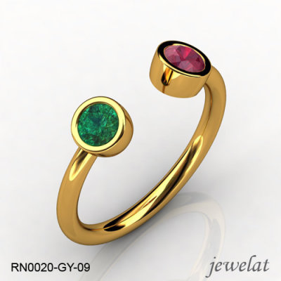 Jewelat Yellow Gold Ring With Emerald And Ruby