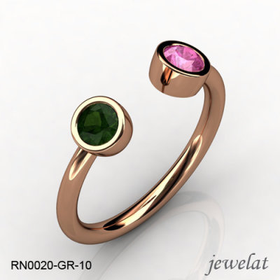 Jewelat Rose Gold Ring With Green Tourmaline And Pink Tourmaline