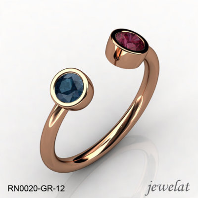 Jewelat Rose Gold Ring With London Blue Topaz And Red Garnet