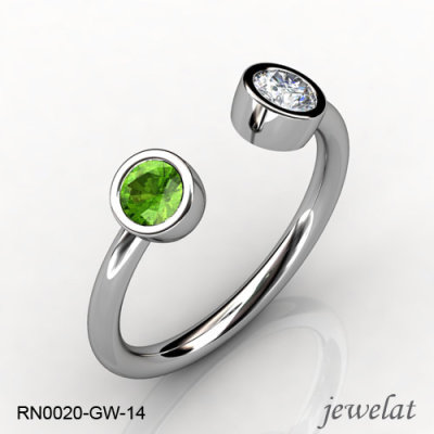 Jewelat White Gold Ring With Peridot And White Topaz