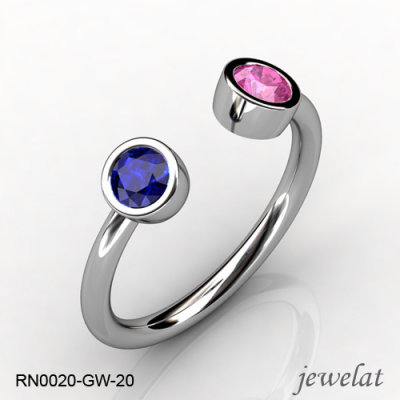 Jewelat White Gold Ring With Tanzanite And Pink Sapphire