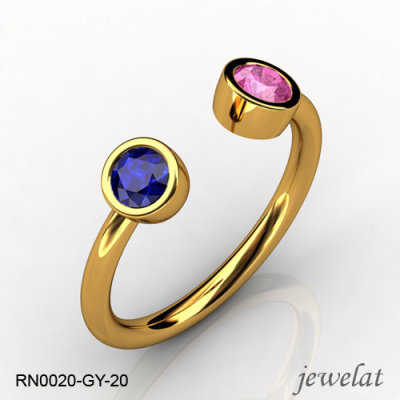Jewelat Yellow Gold Ring With Tanzanite And Pink Sapphire