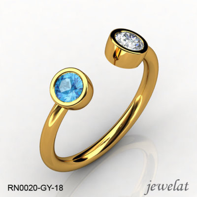 Jewelat Yellow Gold Ring With Sky Blue Topaz And Diamond
