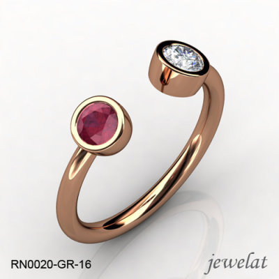 Jewelat Rose Gold Ring With Ruby And Diamond