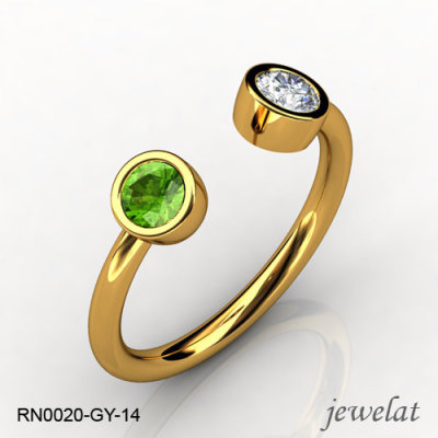 Jewelat Yellow Gold Ring With Peridot And White Topaz